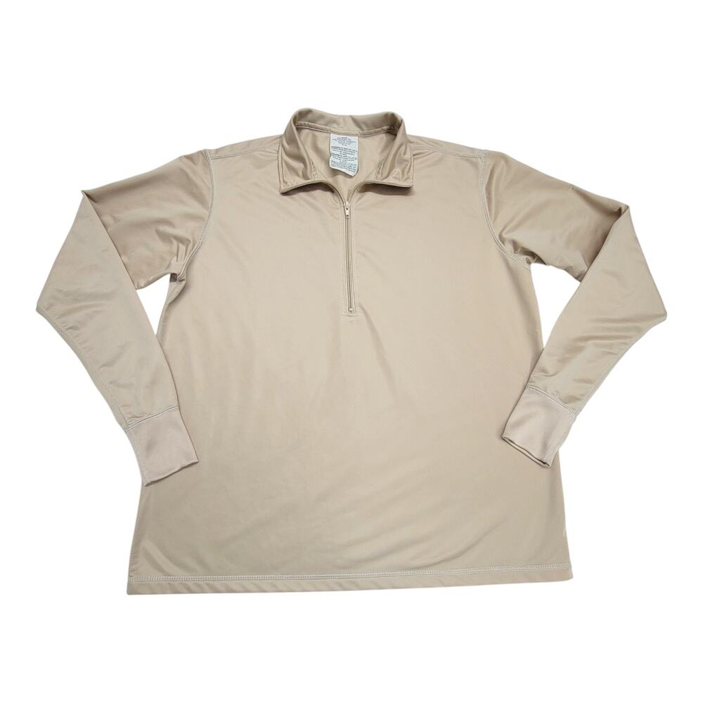 USGI Military Sleeping Shirt Mens Large Tan Heat Retentive 1/4 Zip Pullover